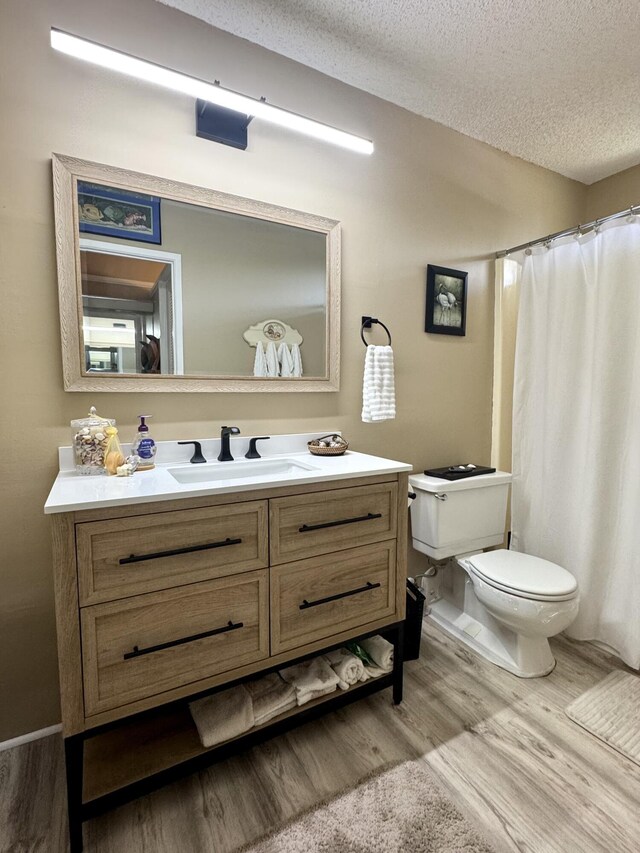 1560 NE 12th Ter Unit D9, Jensen Beach, FL 34957 - full bathroom with wood finished floors, toilet, a textured ceiling, vanity, and a shower with curtain