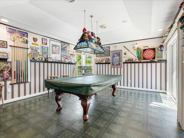 6575 NW Pomona Ct, Port Saint Lucie, FL 34983 - recreation room featuring billiards table, a tray ceiling, recessed lighting, and carpet flooring