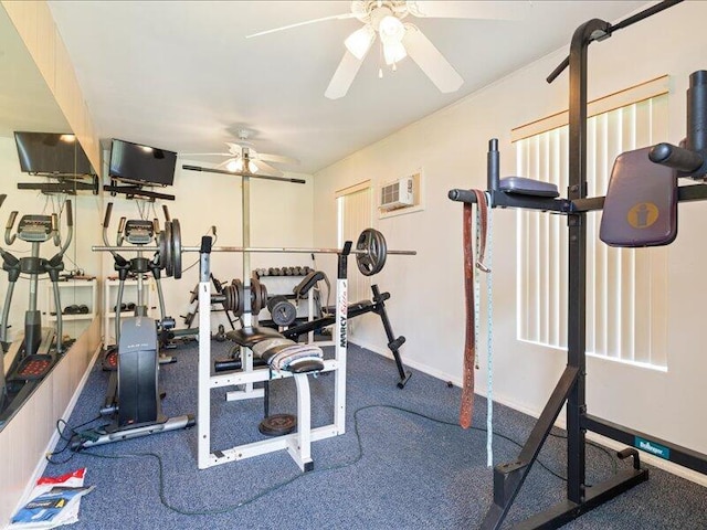 6575 NW Pomona Ct, Port Saint Lucie, FL 34983 - workout room with ceiling fan and a wall mounted air conditioner