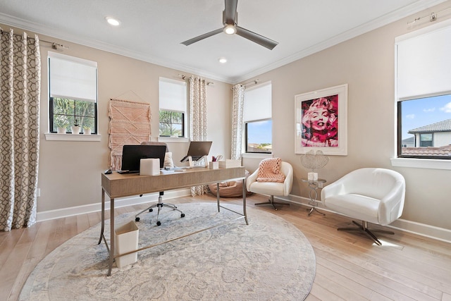 122 Cerulean Key Way, Jupiter, FL 33478 - office area featuring healthy amount of natural light, hardwood / wood-style floors, baseboards, crown molding, and recessed lighting