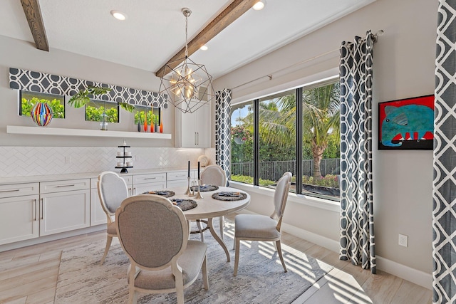 122 Cerulean Key Way, Jupiter, FL 33478 - dining area with beam ceiling, a chandelier, light wood-type flooring, recessed lighting, and baseboards