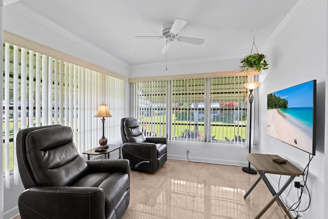 201 Bayview Ave Unit D, Boynton Beach, FL 33435 - sunroom with crown molding, tile patterned floors, and baseboards