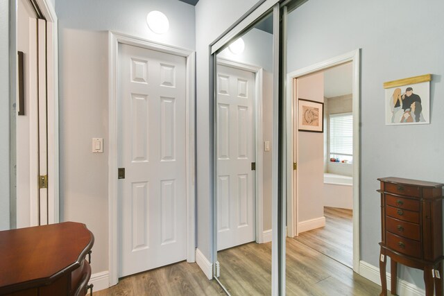 1644 Oak Berry Cir, Wellington, FL 33414 - hall featuring wood finished floors and baseboards