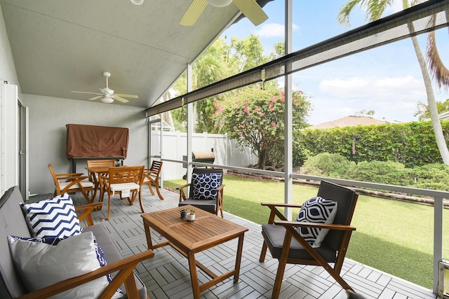 1644 Oak Berry Cir, Wellington, FL 33414 - sunroom / solarium with a ceiling fan and vaulted ceiling