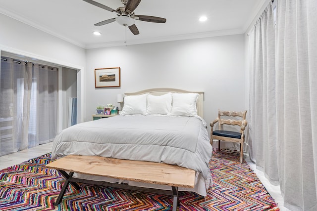 16313 Mira Vista Ln, Delray Beach, FL 33446 - bedroom with recessed lighting, ceiling fan, and ornamental molding