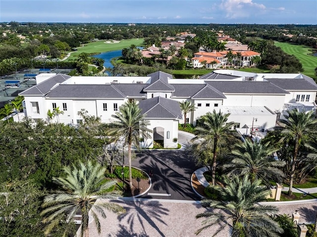 16313 Mira Vista Ln, Delray Beach, FL 33446 - aerial view of residential area featuring a golf course, a large body of water, and a tree filled landscape