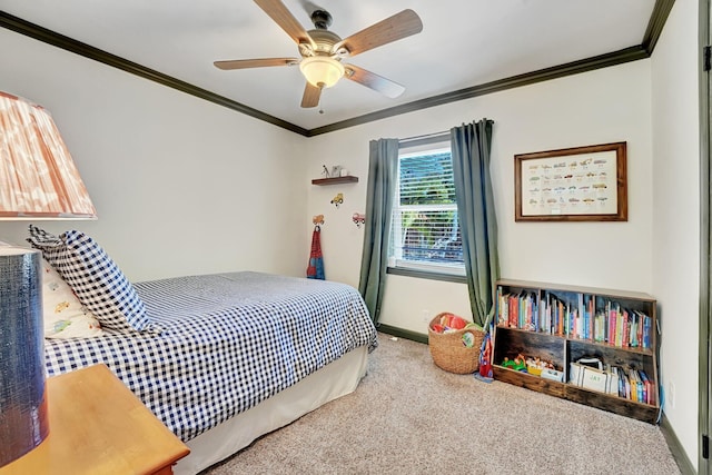 18428 Alydar Way, Boca Raton, FL 33496 - bedroom featuring carpet flooring, ornamental molding, baseboards, and ceiling fan