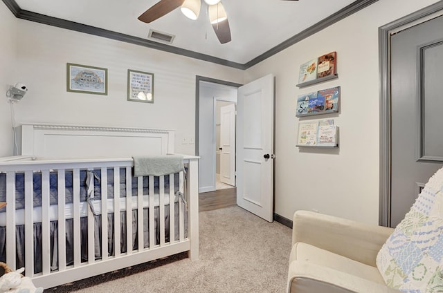18428 Alydar Way, Boca Raton, FL 33496 - bedroom with carpet, crown molding, baseboards, and ceiling fan