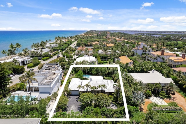 112 Algoma Rd, Palm Beach, FL 33480 - aerial perspective of suburban area with property parcel outlined and a large body of water