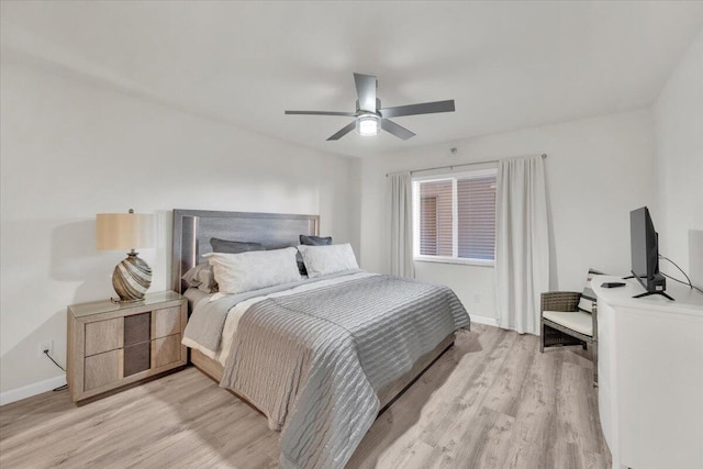 275 Palm Ave Unit B304, Jupiter, FL 33477 - bedroom featuring light wood-style flooring, baseboards, and a ceiling fan