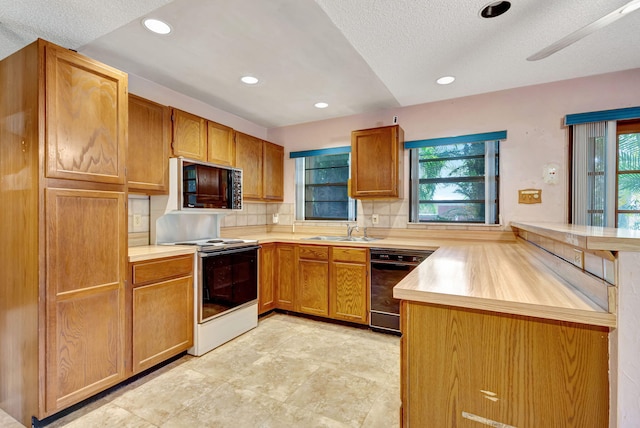 13705 Persimmon Blvd, The Acreage, FL 33411 - kitchen featuring black appliances, a peninsula, a sink, healthy amount of natural light, and recessed lighting