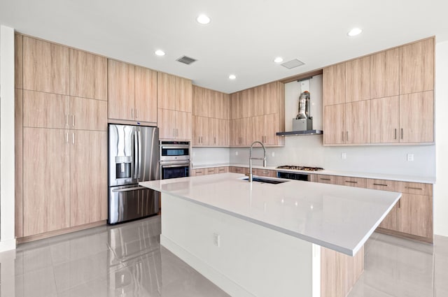 8342 Crystal Downs Ave, Boca Raton, FL 33434 - kitchen with stainless steel appliances, a sink, modern cabinets, recessed lighting, and light countertops