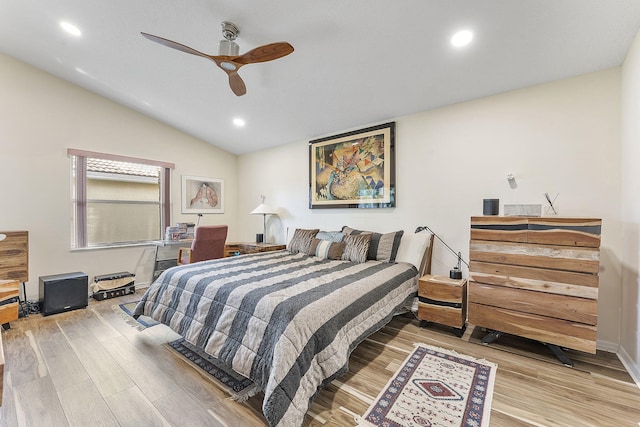 12092 Aprilia Dr, Boynton Beach, FL 33437 - bedroom featuring wood finished floors, lofted ceiling, recessed lighting, and a ceiling fan