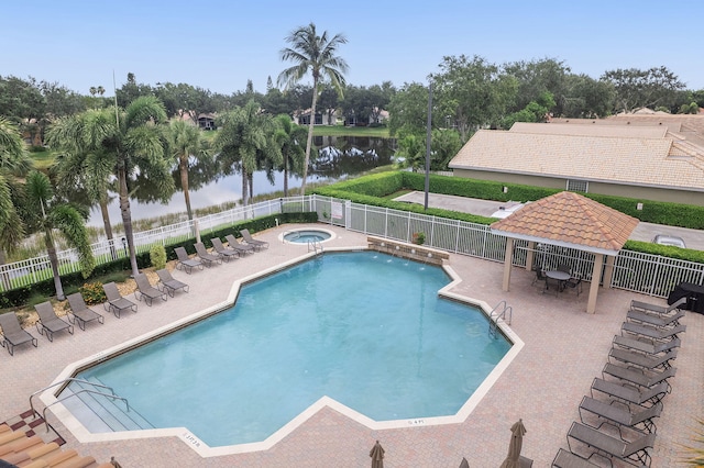 12092 Aprilia Dr, Boynton Beach, FL 33437 - community pool with a hot tub, a water view, a gazebo, and a patio
