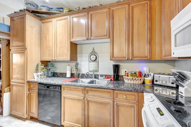 4296 Woodstock Dr Unit A, West Palm Beach, FL 33409 - kitchen with dishwasher, white microwave, a sink, range, and brown cabinets