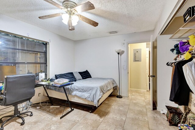 4296 Woodstock Dr Unit A, West Palm Beach, FL 33409 - bedroom featuring a textured ceiling, electric panel, and a ceiling fan