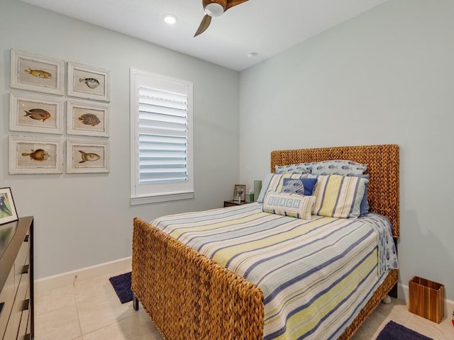 5082 Monroe Cir, Vero Beach, FL 32967 - bedroom with baseboards, light tile patterned floors, a ceiling fan, and recessed lighting