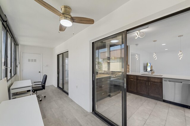 234 Capri E, Delray Beach, FL 33484 - office with a sink, ceiling fan, and light wood-type flooring