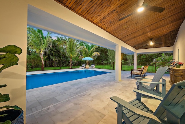 6799 Imperial Woods Rd, Jupiter, FL 33458 - view of pool featuring a ceiling fan, a fenced backyard, and a patio