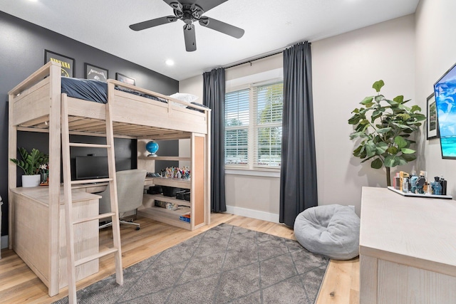 18102 Bridle Way, Port Saint Lucie, FL 34987 - bedroom with wood finished floors, baseboards, an office area, recessed lighting, and a ceiling fan