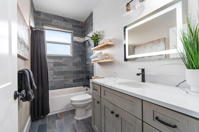 18102 Bridle Way, Port Saint Lucie, FL 34987 - full bathroom with vanity, toilet, and shower / bath combination with curtain