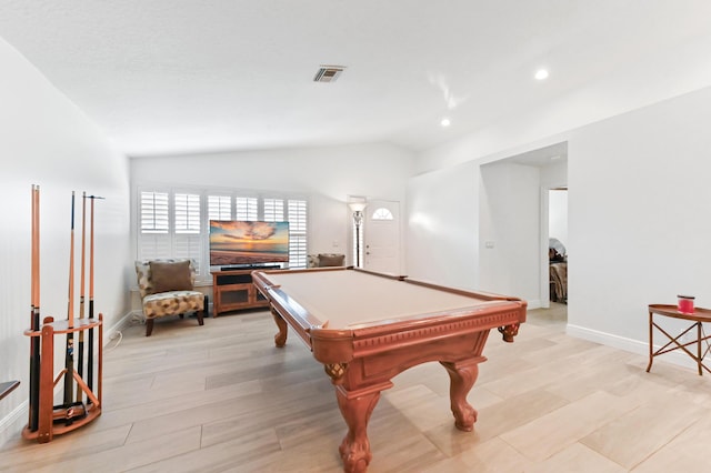 1184 Landings Run, Greenacres, FL 33413 - recreation room with lofted ceiling, baseboards, recessed lighting, billiards table, and light wood finished floors