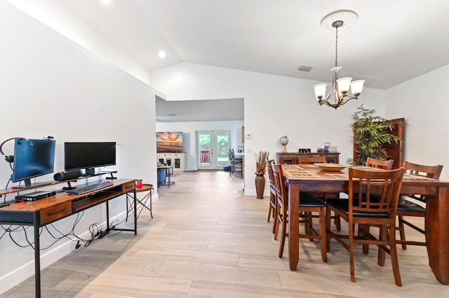 1184 Landings Run, Greenacres, FL 33413 - dining space featuring vaulted ceiling, a chandelier, light wood-type flooring, baseboards, and recessed lighting
