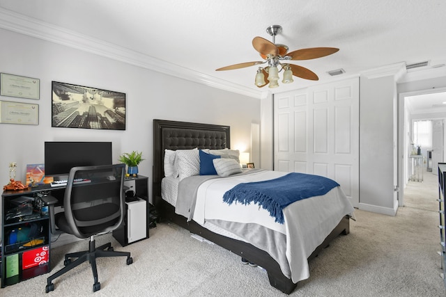 2371 Simonson Dr, Wellington, FL 33414 - bedroom featuring light carpet, crown molding, a closet, a desk, and baseboards