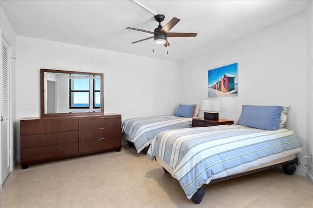 2800 N Ocean Dr Unit B-24D, Singer Island, FL 33404 - bedroom with light tile patterned floors, ceiling fan, and baseboards