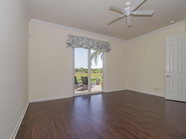 5151 Formosa Cir, Vero Beach, FL 32967 - empty room with crown molding, dark wood finished floors, a ceiling fan, and baseboards