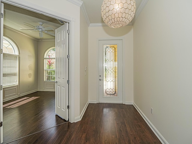 5151 Formosa Cir, Vero Beach, FL 32967 - foyer with crown molding, wood finished floors, ceiling fan, and baseboards
