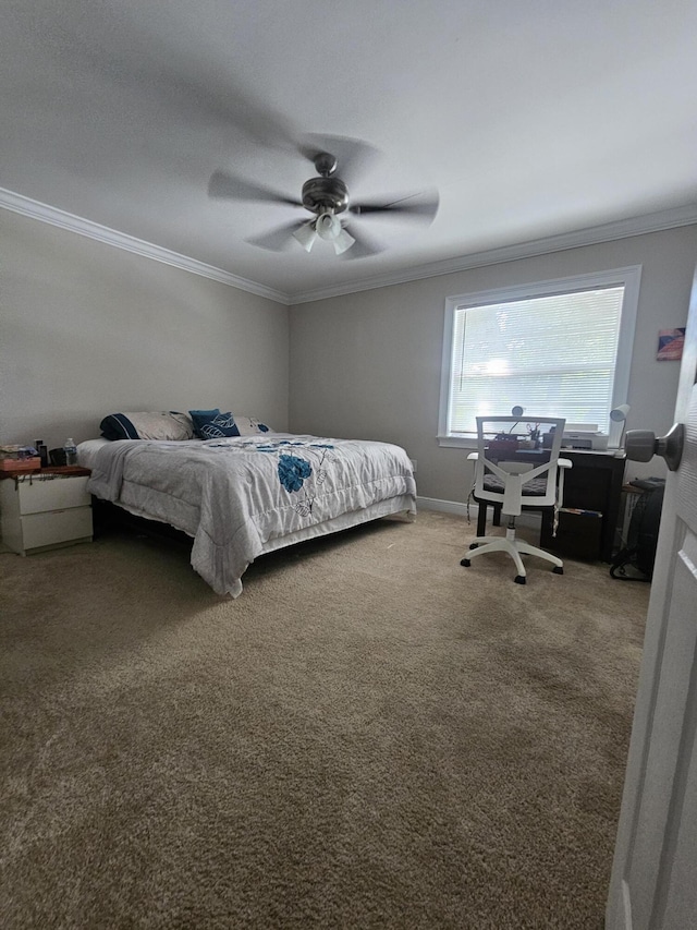2018 S 10th St Unit C, Fort Pierce, FL 34950 - bedroom with ornamental molding, carpet floors, a ceiling fan, and baseboards