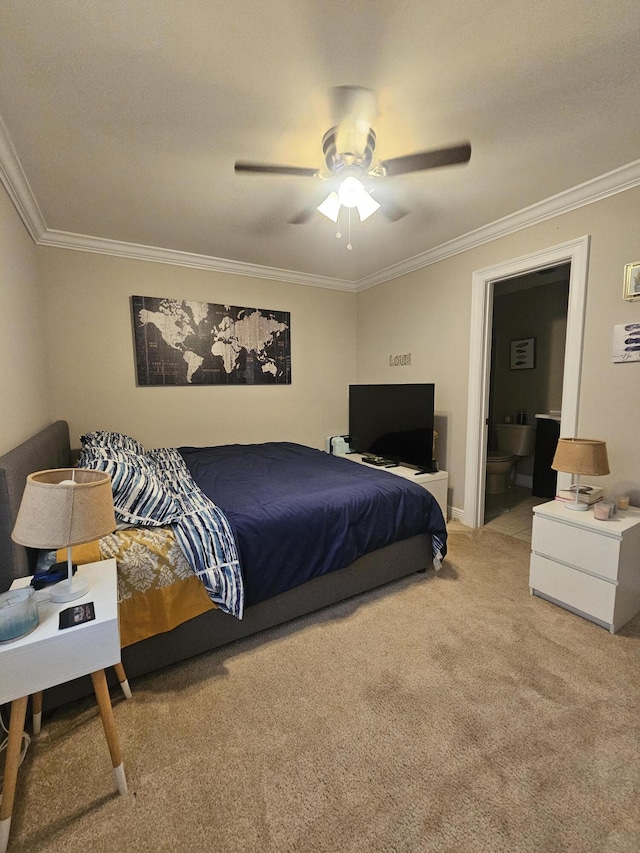 2018 S 10th St Unit C, Fort Pierce, FL 34950 - bedroom featuring ornamental molding, carpet flooring, ceiling fan, and ensuite bathroom