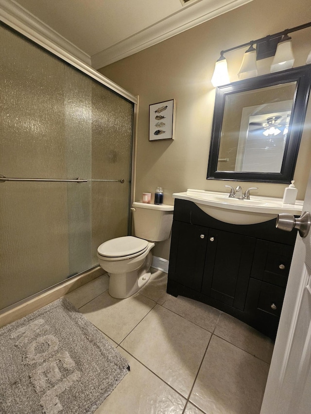 2018 S 10th St Unit C, Fort Pierce, FL 34950 - full bathroom with ornamental molding, tile patterned flooring, a stall shower, toilet, and vanity