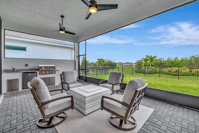 17135 SW Ambrose Way, Port Saint Lucie, FL 34986 - view of patio / terrace with ceiling fan, an outdoor hangout area, and a sink