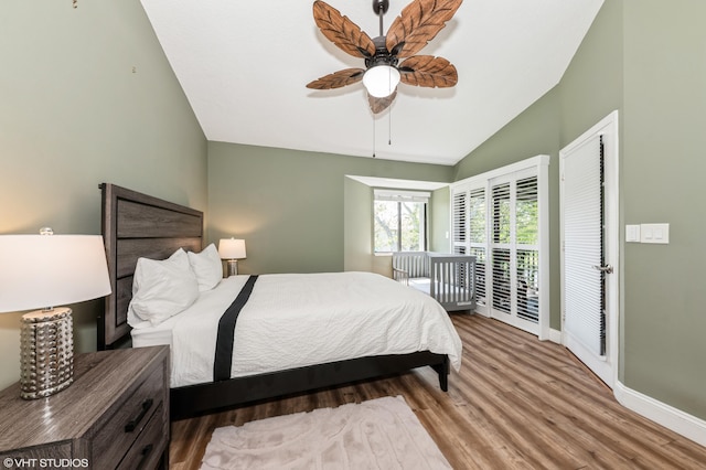 805 Harbour Pointe Way, Greenacres, FL 33413 - bedroom with vaulted ceiling, wood finished floors, baseboards, ceiling fan, and access to outside