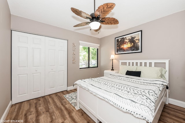 805 Harbour Pointe Way, Greenacres, FL 33413 - bedroom featuring baseboards, wood finished floors, a closet, and ceiling fan