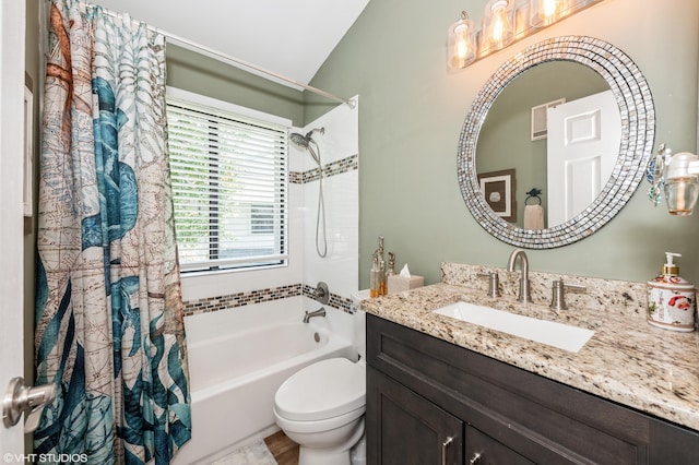805 Harbour Pointe Way, Greenacres, FL 33413 - full bathroom with shower / bath combination with curtain, vaulted ceiling, toilet, and vanity