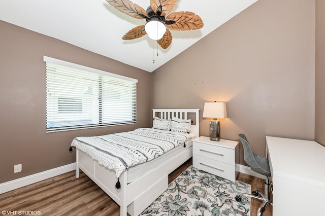 805 Harbour Pointe Way, Greenacres, FL 33413 - bedroom with wood finished floors, baseboards, lofted ceiling, a desk, and ceiling fan