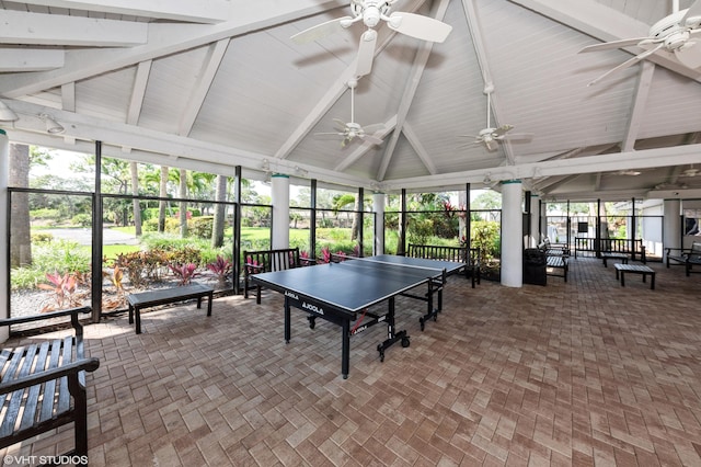 805 Harbour Pointe Way, Greenacres, FL 33413 - recreation room with ceiling fan, beam ceiling, and high vaulted ceiling