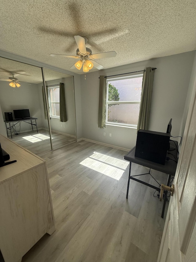 7906 Rockport Cir, Lake Worth, FL 33467 - bedroom with a textured ceiling, light wood-style floors, multiple windows, and baseboards