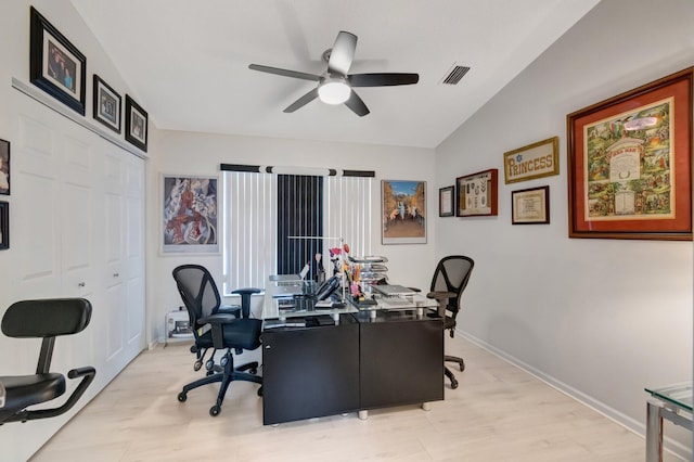 7566 San Pedro St, Boynton Beach, FL 33437 - office space with ceiling fan, light wood finished floors, baseboards, and lofted ceiling