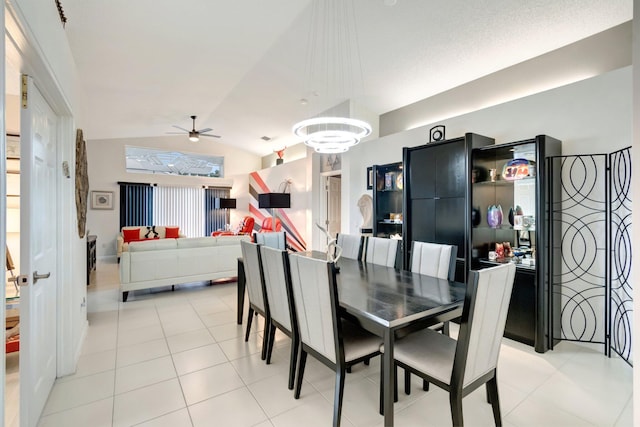 7566 San Pedro St, Boynton Beach, FL 33437 - dining space featuring lofted ceiling, ceiling fan, and light tile patterned floors