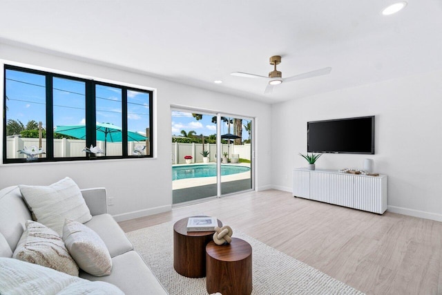 812 Chapel Hill Blvd, Boynton Beach, FL 33435 - living area featuring baseboards, wood finished floors, recessed lighting, and a ceiling fan