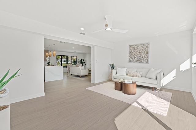 812 Chapel Hill Blvd, Boynton Beach, FL 33435 - living area with light wood-style floors, baseboards, a ceiling fan, and recessed lighting