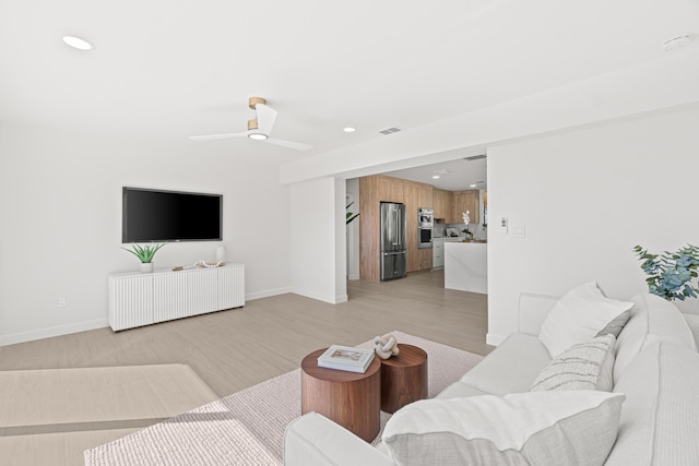 812 Chapel Hill Blvd, Boynton Beach, FL 33435 - living area featuring light wood finished floors, recessed lighting, baseboards, and a ceiling fan