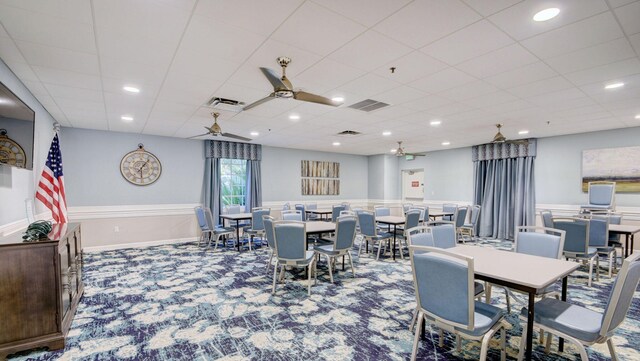 5451 Verona Dr Unit M, Boynton Beach, FL 33437 - carpeted dining area with ceiling fan and a drop ceiling