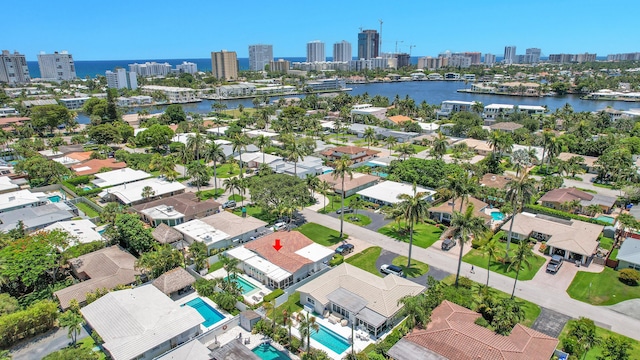 2585 SE 6th St, Pompano Beach, FL 33062 - drone / aerial view of skyline, a large body of water, and a pool