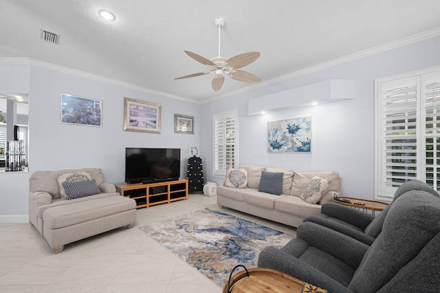 550 SW Sanctuary Dr, Port Saint Lucie, FL 34986 - living room with ornamental molding and ceiling fan