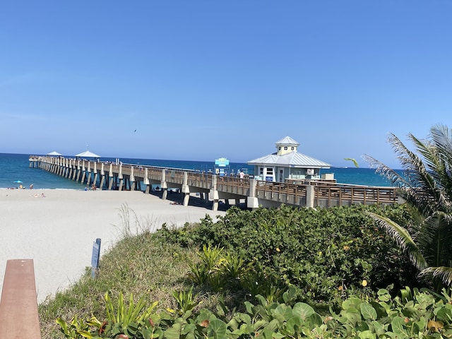 225 Clocktower Dr, Jupiter, FL 33458 - dock featuring a pier and view of water and beach